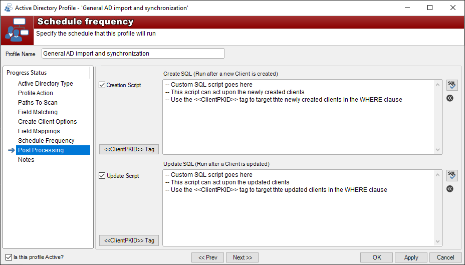 Active Directory SQL post processing