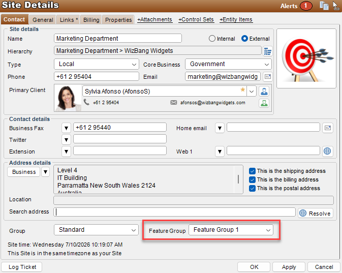 Client and Site Feature Groups