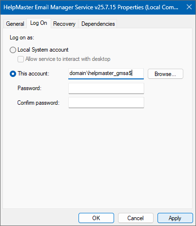 Setting gMSA on Services
