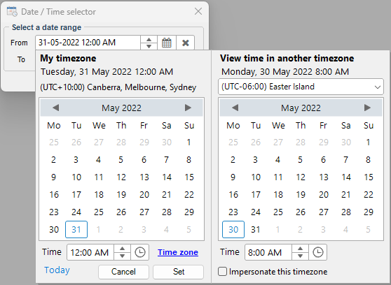 Set date using different timezone
