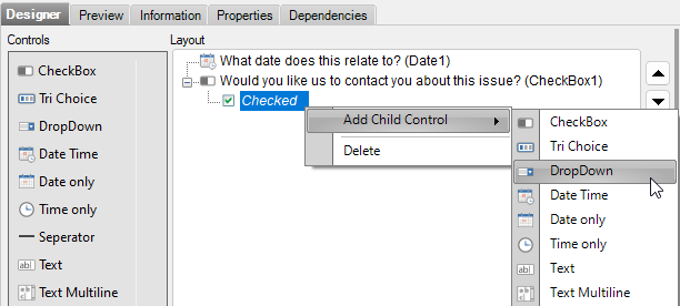 Control Set field conditional control
