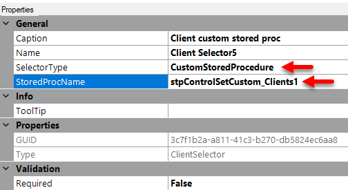 Client/site picker population via custom stored procedure