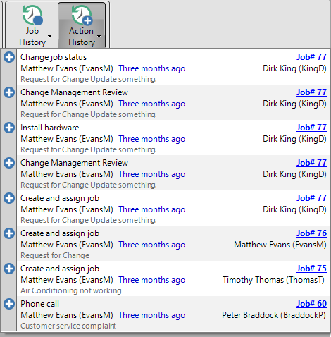 Helpdesk History Menu