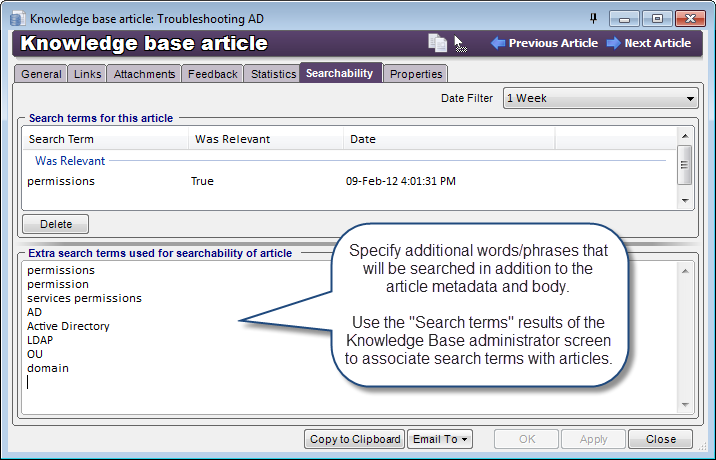 kcs knowledge base searchability