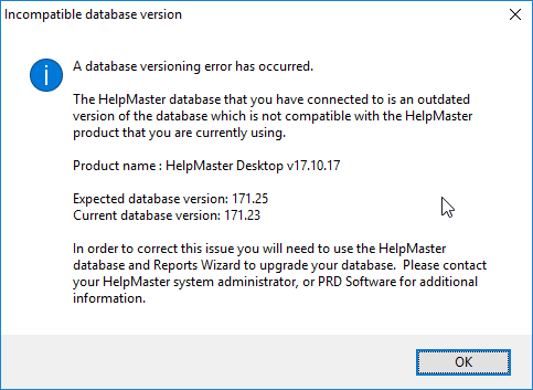 HelpMaster Database versioning error