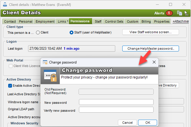 Reset a client password