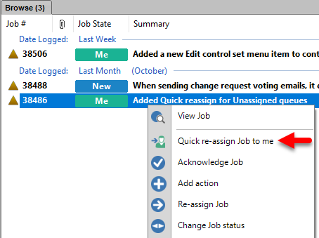 quick reassign job from unassigned job queue