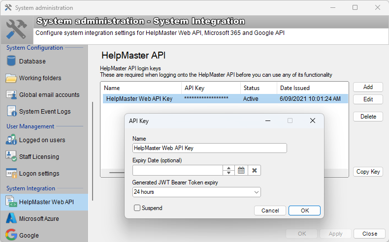 HelpMaster WebAPI key