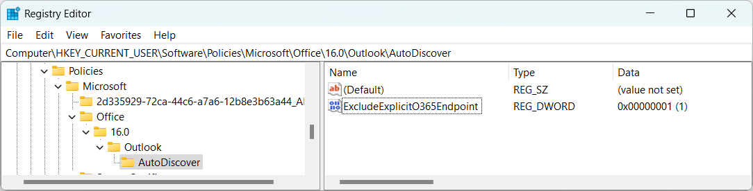 Outlook Registry Entry