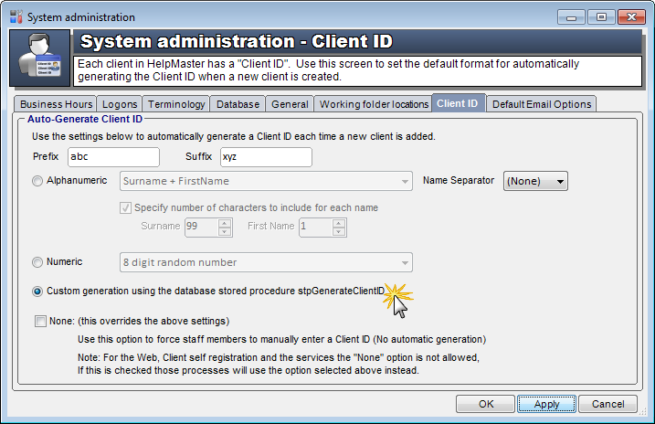 automatic client id generation