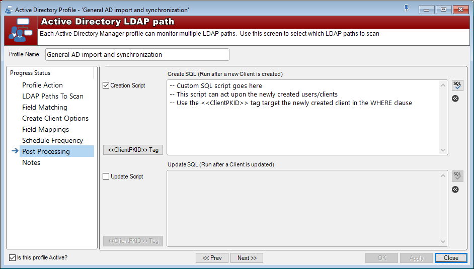 Active Directory Synchronization post processing SQL