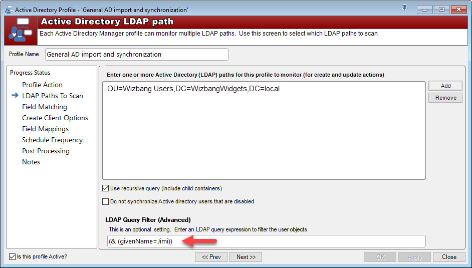 LDAP query synchronize users
