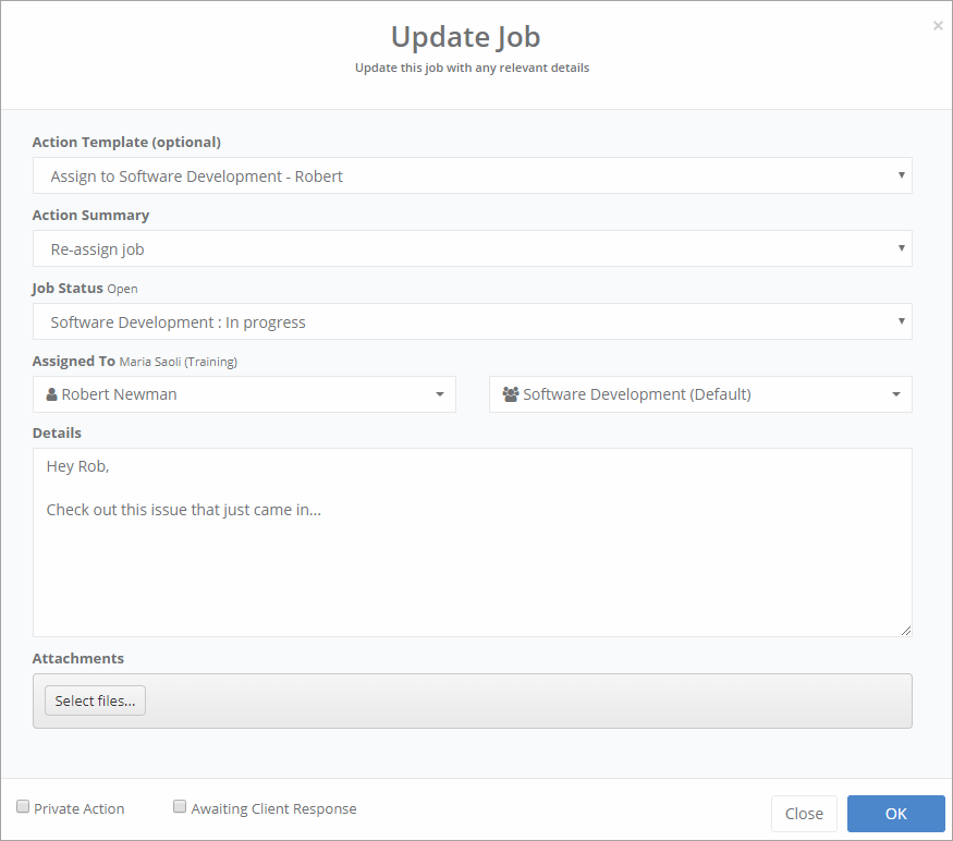 web portal staff update job via action