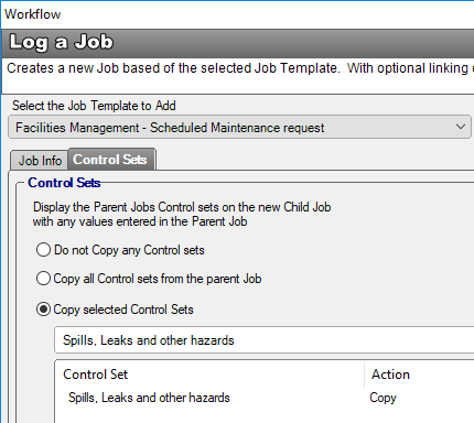 workflow log child job control set
