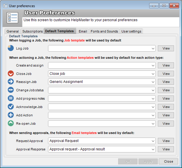 user preferences template subscription