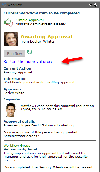 workflow approval restart