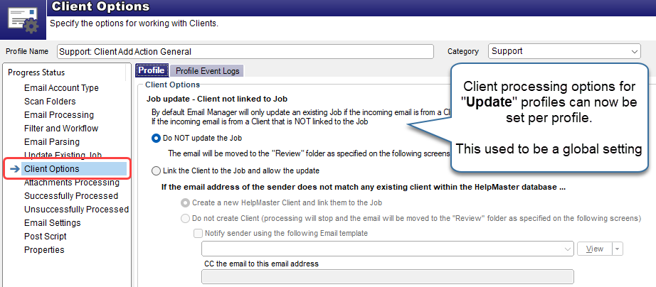 Email conversion options for client processing