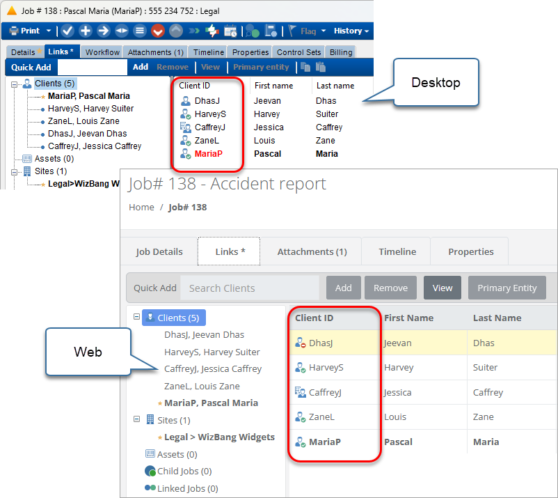 Client job visibility