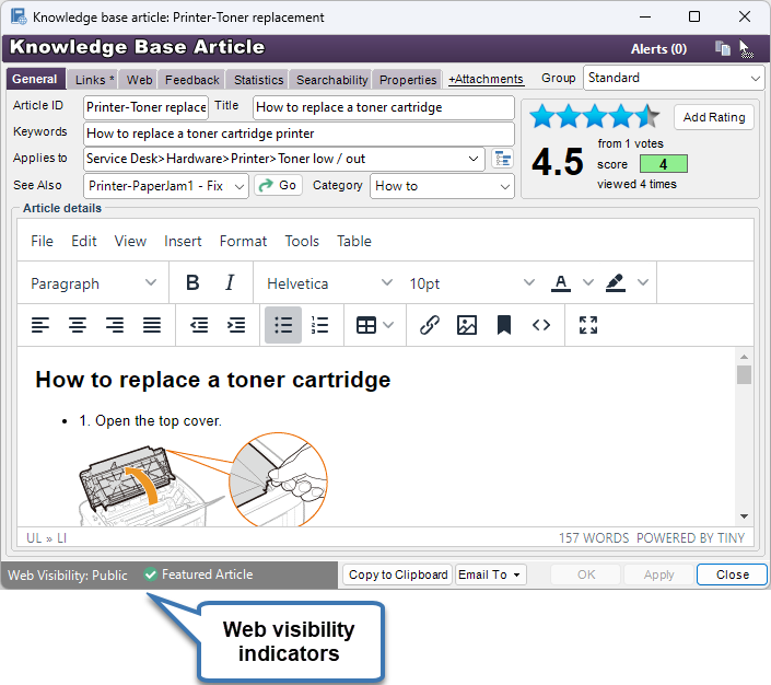 Knowledge Base article web visibility