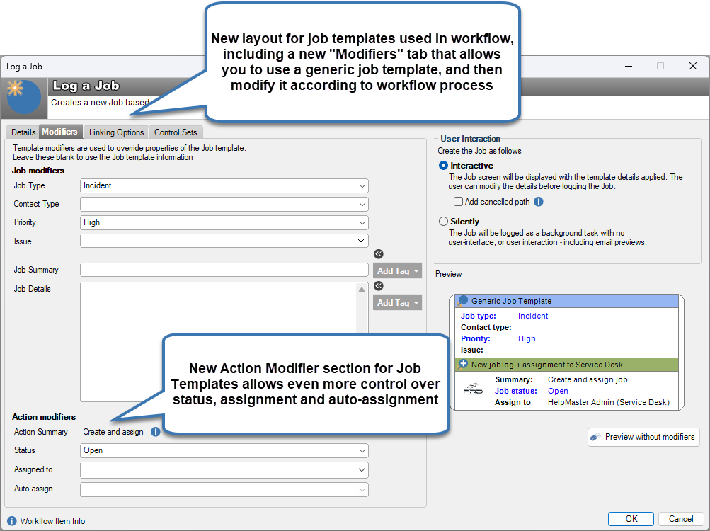 Improved Job and Action Template Workflow objects