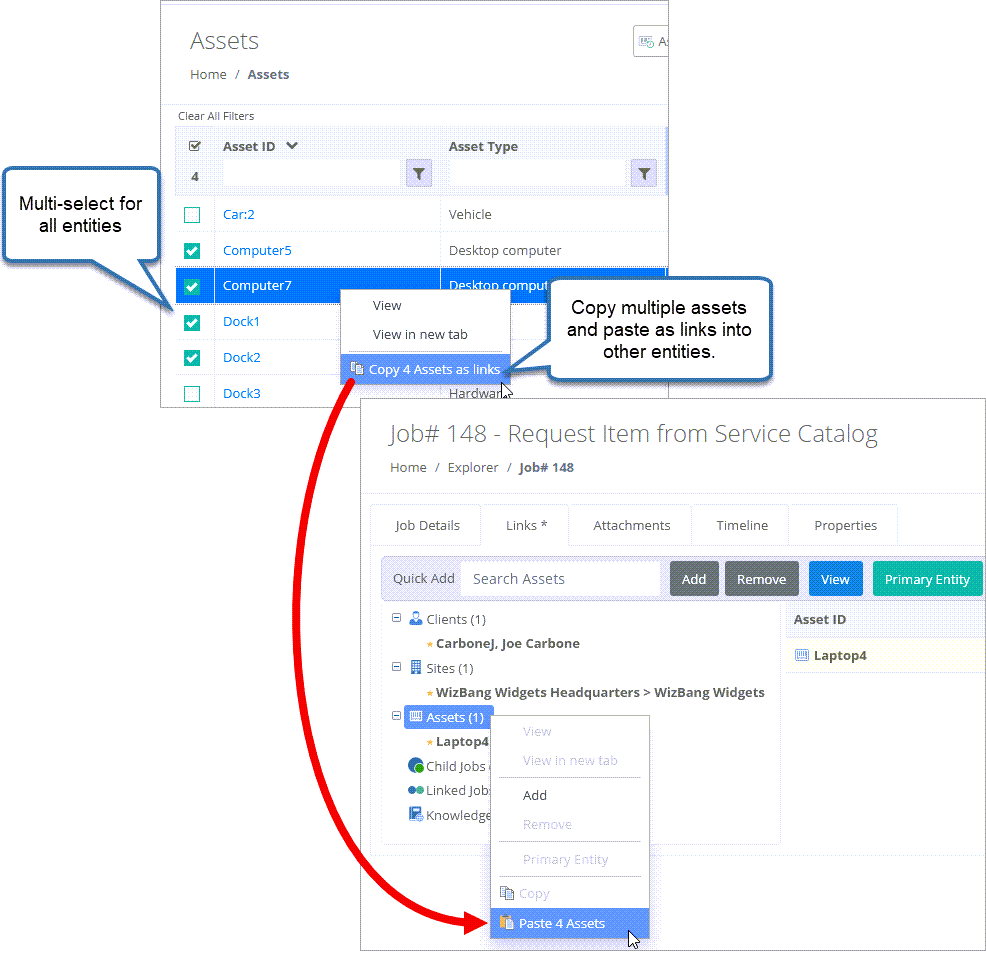 Copy and paste entity links