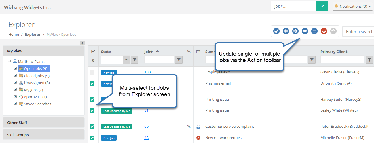 Mutli-select and action jobs from explorer