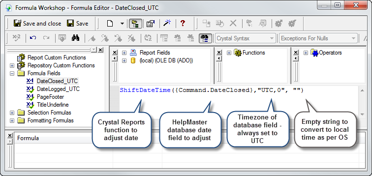 crystal reports UTC formula