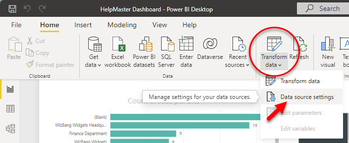 Update PowerBI database connection