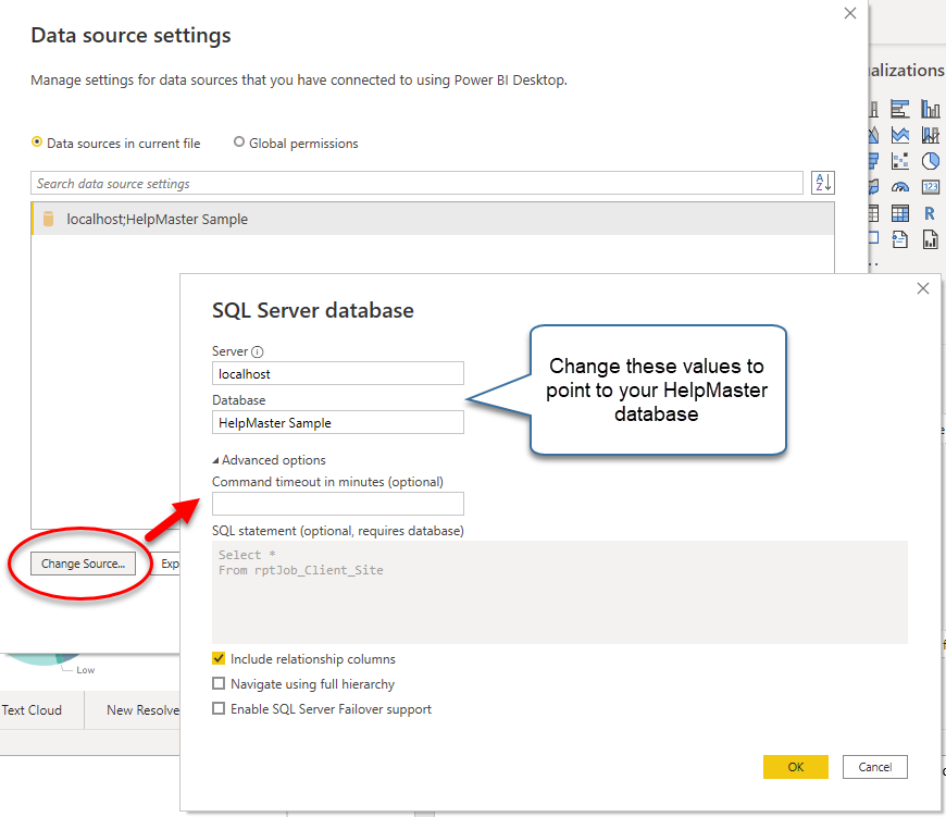 Update PowerBI database connection