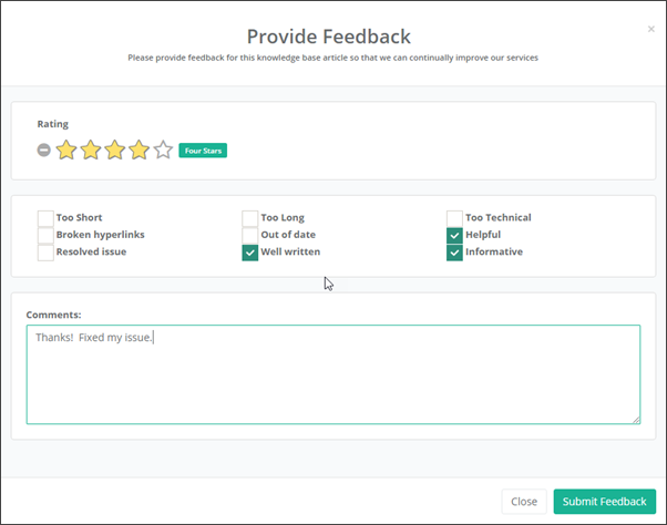 knowledge base feedback and rating