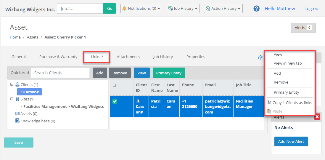 Asset Links - Job History