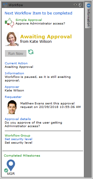 workflow approval process status  panel