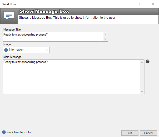 workflow message box