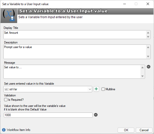 workflow set variable from user input