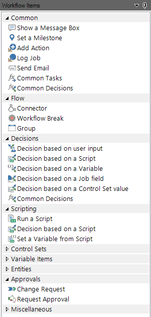 workflow process designer tools panel